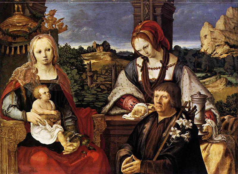 Lucas van Leyden Virgin and Child with Mary Magdalen and a donor. oil painting image